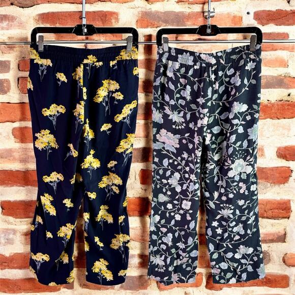 LOFT 2 Pairs Women's XSP Floral 100% Viscose Blue & Gray Fluid Drawstring Pants - Picture 3 of 14